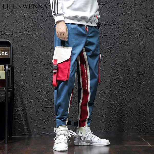 

men's side pockets cargo pants 2021 hip hop casual male tatical cotton trousers fashion streetwear 5xl, Black