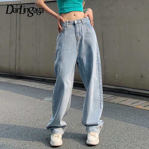 

women's jeans darlingaga streetwear casual straight baggy women loose hip hop denim trousers pants solid boyfriend clothing, Blue