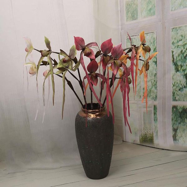 

decorative flowers & wreaths 3 forks paphiopedilum artificial silk flower pocket orchid fake for home garden el decoration arrangement