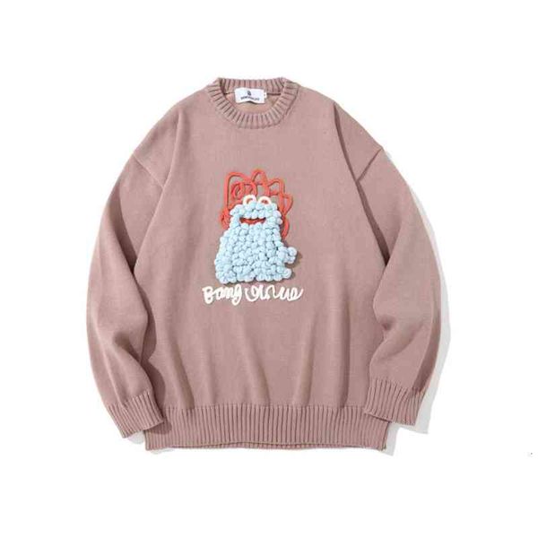 

women's sweaters male sweater embroidered with round collar, knitted jacket for men casual trending sweater, anime 02e5, White;black