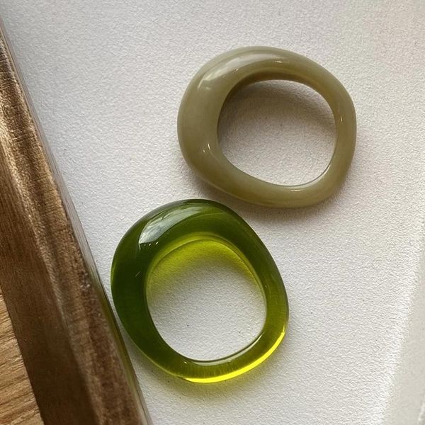 

cluster rings huanzhi 2021 colorful transparent resin geometry oval for women girls travel jewelry gifts, Golden;silver