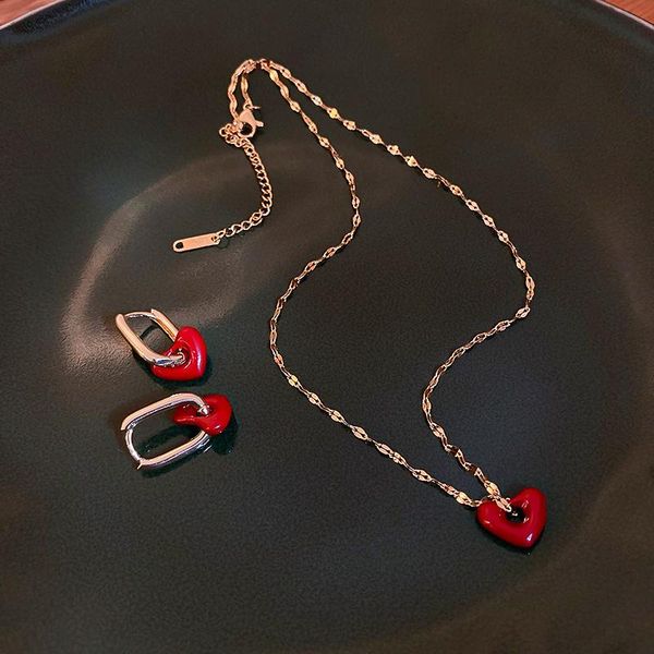 

pendant necklaces gold color thin chain metal necklace hip hop spray red hollow love heart for women ladies fashion accessories, Silver