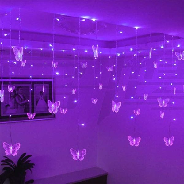 Multicolor Butterfly Led String Strip Strip Holiday Рождественские огни Гирлянды 3,5 м 100 SMD EU / US / UK / AU Party Wedding Lamp 110V / 220V 211109