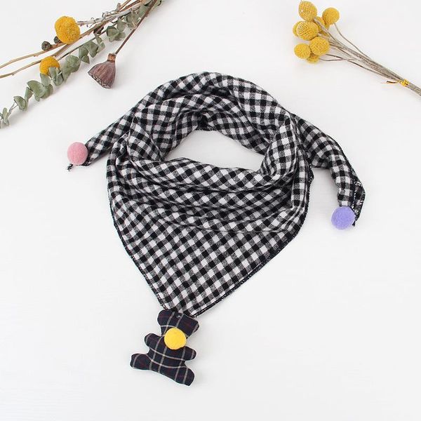 

scarves children's checked triangle towel cotton bear baby scarf for boys and girls, Blue;gray