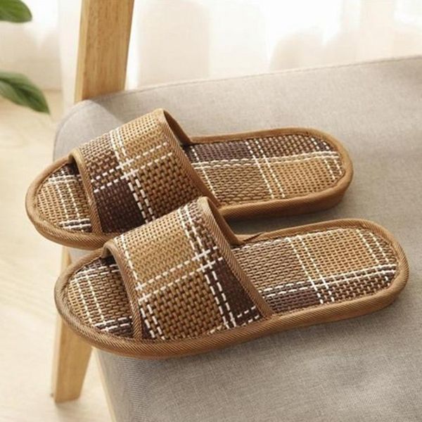 

slippers women men summer bamboo rattan cane grass weaving with household shoes indoor flip flops, Black