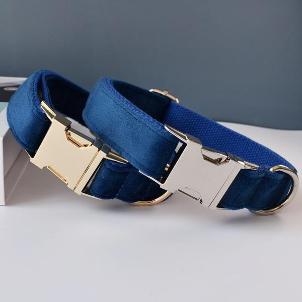 

dog collars & leashes blue collar personalized velvet cotton quality fabric for small, medium large custom metal parts pet accessory flannel