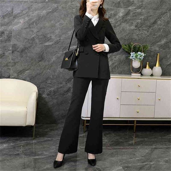 

large size -5xl female suit pants two-piece autumn and winter professional ladies jackets elegant flared 210527, White