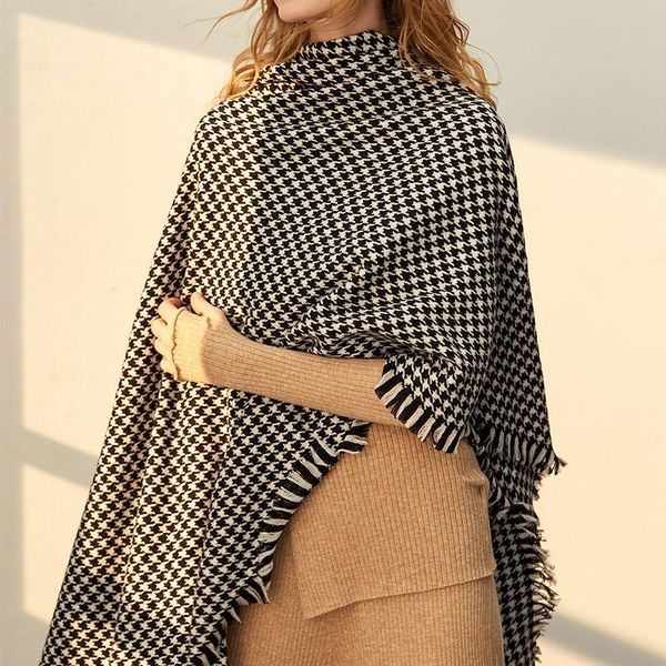 

hats, scarves & gloves sets wool scarf year-round elegant retro ladies fall/winter houndstooth warm shawl, Blue;gray
