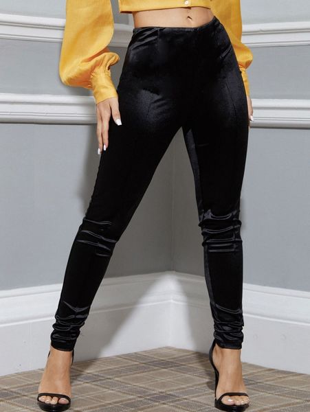 

solid skinny satin pants e7ra#, Black;white