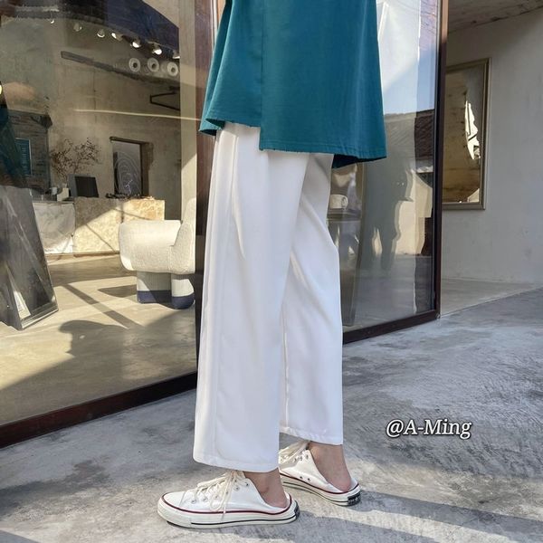 

men's pants summer thin wide-leg fashion ice silk men streetwear korean loose straight casual mens large size m-5xl tgtq, Black