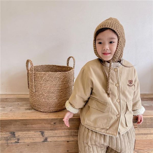 

jackets outerwear coat jacket o-neck collar single breasted solid regular cotton fashion simple cute warm winter autumn kids, Blue;gray