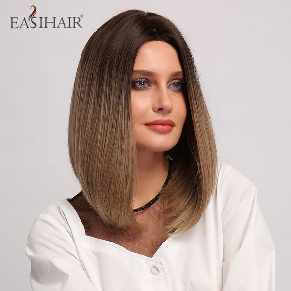 

hairline part lace wigs ombre brown women middle part synthetic wig heat resistant natural hair wig, Black