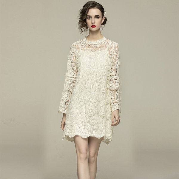 

hollow out lace embroidery flowers dress women summer elegant mini short party dresses 210525, Black;gray