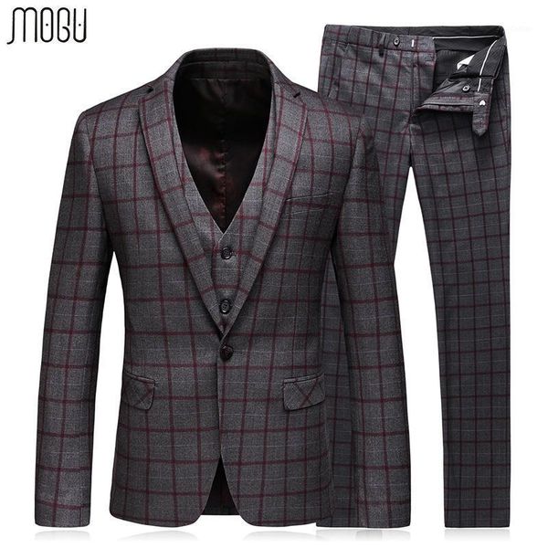 

three piece plaid casual suits men 2021 autumn lattice wedding dress for slim fit mens suit asian size 3xl men's & blazers, White;black