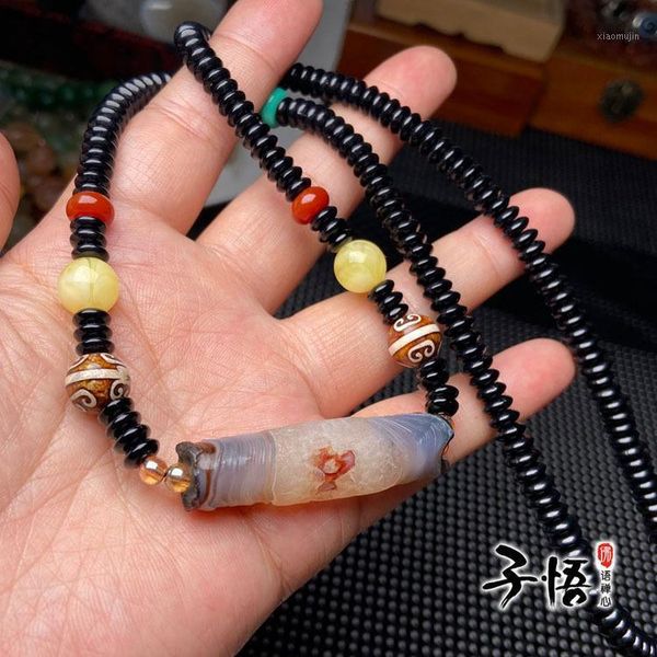 Correntes antigas ágata endividados reto barril beads frouxo produtos explosivos de seda feminina colar de pedra original