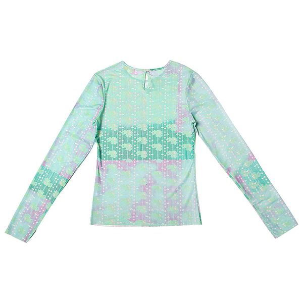 

t shirt perspective print shirt for women o neck long sleeve hit color slim t shirts female fashion clothing spring, White