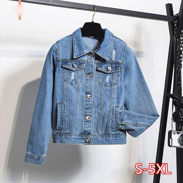 

women's jackets spring and autumn denim jacket long sleeve korean fashion short slim hole, Black;brown