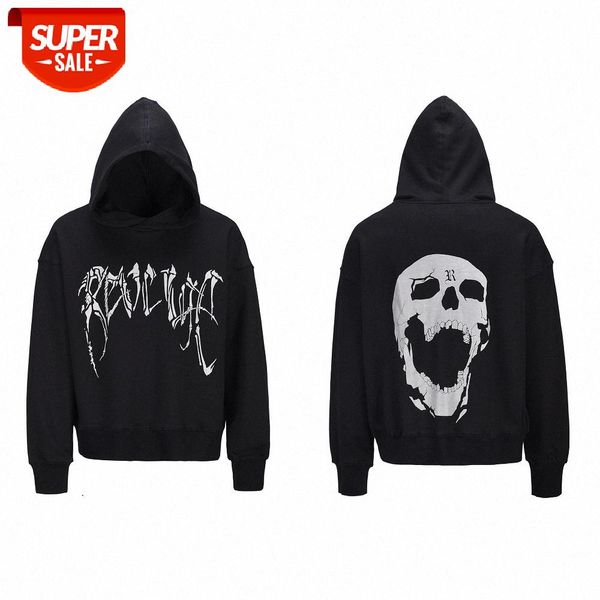 

street brand hip-hop reflective skull print loose plus velvet sweater ins dark casual men and women couple #v90y, Black