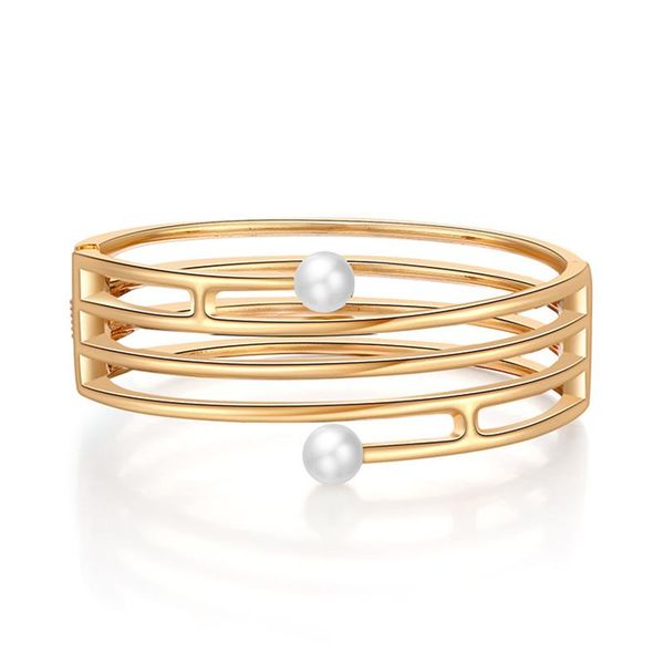 

bangle selling hollow geometric pearl alloy bracelet open in europe and america, Black