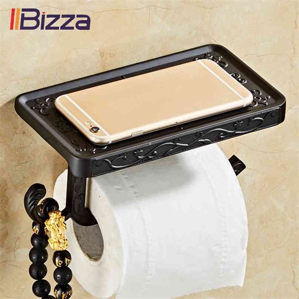 Portacellulare da bagno vintage intagliato con mensola porta asciugamani carta igienica scatole di fazzoletti in rotolo nero dispenser per WC 210720