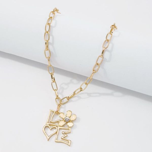 

pendant necklaces simple alloy necklace irregular micro-inlaid flowers metal hollow letter ladies for girlfriend gift fashion accessories, Silver