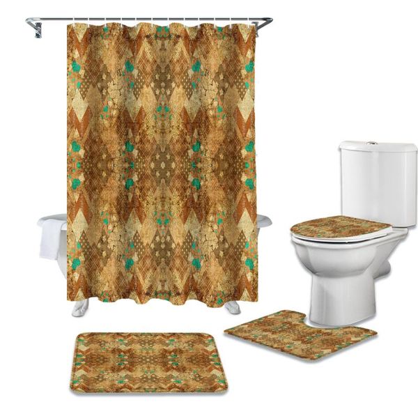 

shower curtains retro morocco ethnic diamond lattice curtain sets non-slip rugs toilet lid cover bath mat waterproof bathroom