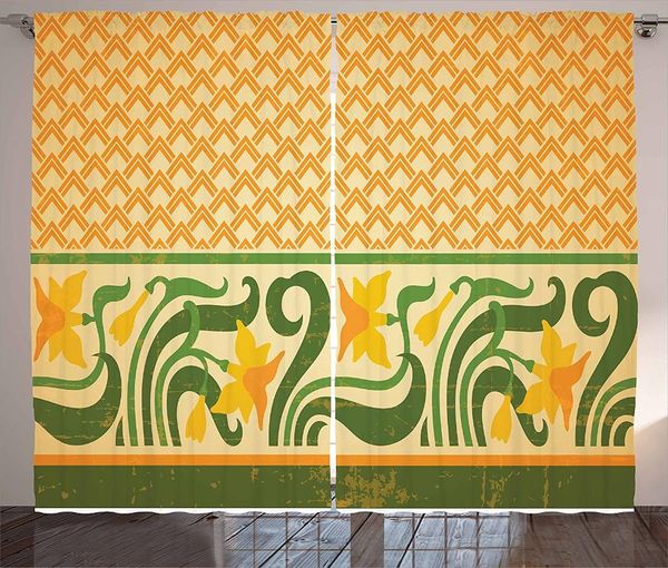 

curtain & drapes art nouveau curtains fresco ornament geometric pattern with exotic daffodil floral border window for kids room