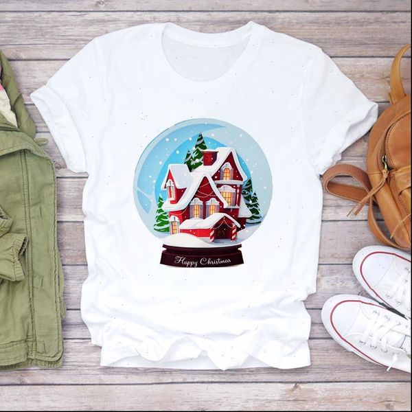 

women t shirts christmas snow winter time cartoon printing 90s holiday print lady tshirt ladies graphic female tee shirt, White
