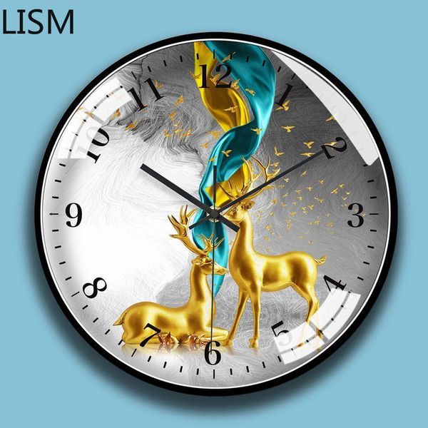 

luxury round quartz silent wall clock deer nordic design animal reloj pared decorativo modern decor home colorful clocks