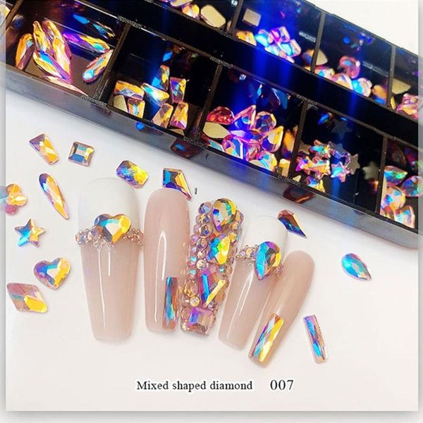 

nail art decorations 12 grids glass multi-shape for nails ornaments manicure tips decor diy crafts accessories salon home us, Silver;gold