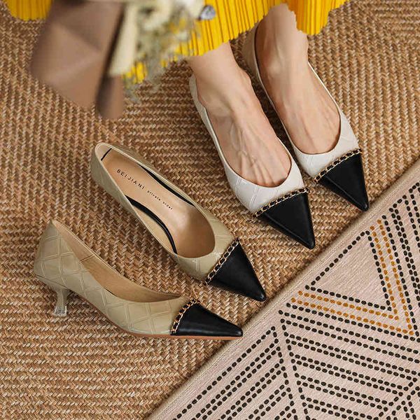 

sandals 336-1 sheepskin small fragrance color matching pointed high heels women's thin heel shallow mouth celebrity elegant single shoe, Black
