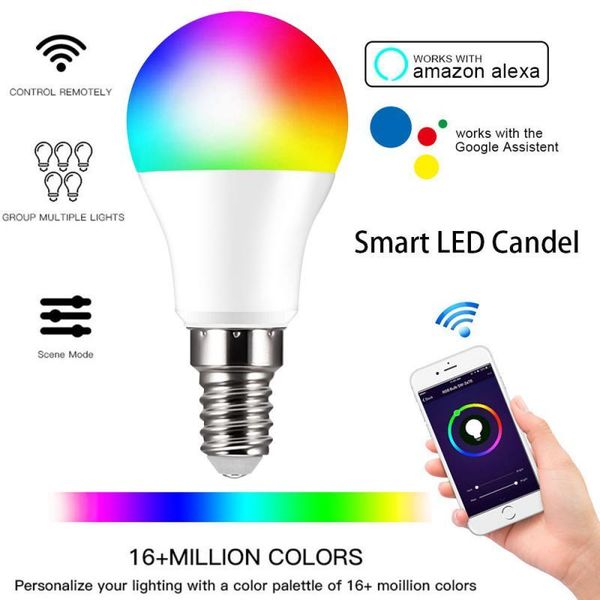 

bulbs led bulb lamps e14 ac85-265v light high brightness lamp rgb dimmable color changing work with alexa/google home