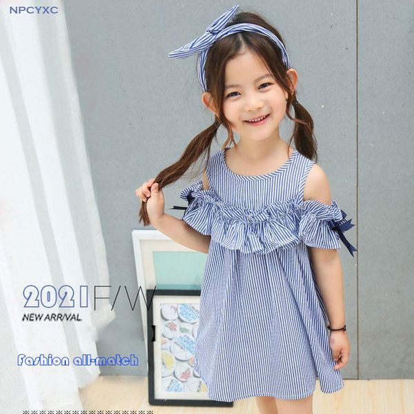 

summer girls dress children clothing cotton sleeveless princess party stripes ruffle sundress baby leisure outfits 2-8 yrs girl's dress, Red;yellow