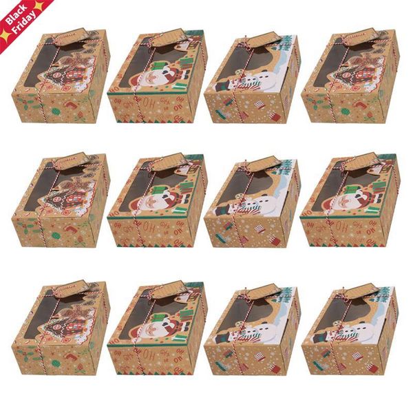

12pcs kraft paper portable christmas gift box party favor holders goody candy cookie boxes for home wrap