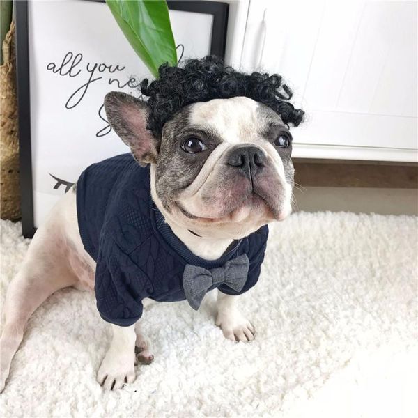 

dog apparel [dog clothes] dark blue sweater for dogs, french bulldogs winter clothes