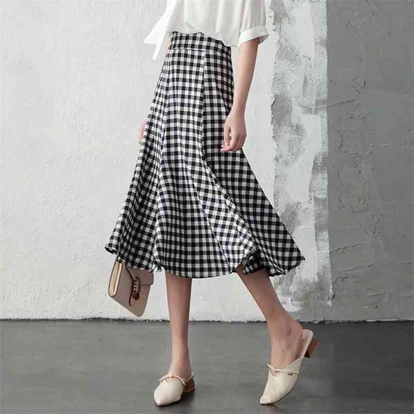 

spring& autumn korean high waist slim simple plaid casual all-match temperament women fishtail long skirt 210527, Black
