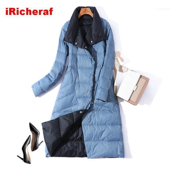 

women's down & parkas iricheraf white duck jacket women winter long thick double sided plaid coat female plus size warm parka slim clot, Black