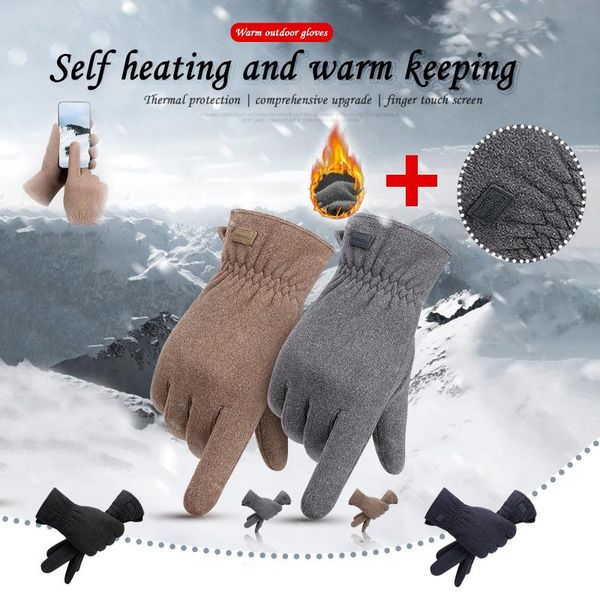 

five fingers gloves self-heating screen warm outdoor solid color split finger guante 2021 winter thickening wool gloves#p3, Blue;gray