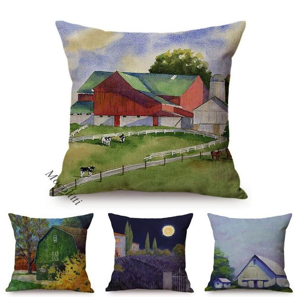 

cushion/decorative pillow nordic farm pattern pillows cover country landscape watercolor home decoration square cushion cotton linen sofa pi