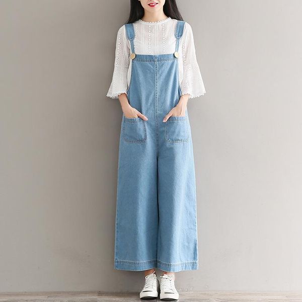 

women's jumpsuits & rompers denim jumpsuit women overalls spring girls vintage large size suspenders 4xl 5xl loose wash wide leg ladies, Black;white
