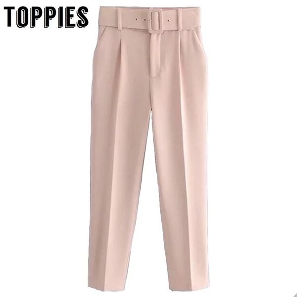 

belted suit pants high waist causal pink yellow harem women trousers solid color 210421, Black;white