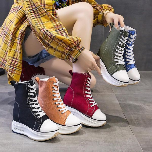 

dress shoes women's high-canvas spring and autumn leisure all-match sports increase solid color comfortable single fashion., Black