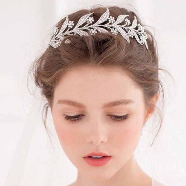 

hair clips & barrettes luxury silver color crystal leaf vine bridal tiaras crowns wedding accessories rhinestone pageant crown bride head je, Golden;silver