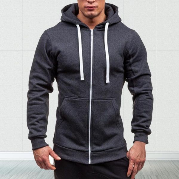 

men's hoodies & sweatshirts fashion hooded zipper closure men jacket tracksuit solid color slim fit casual sweatshirt male clothing out, Black