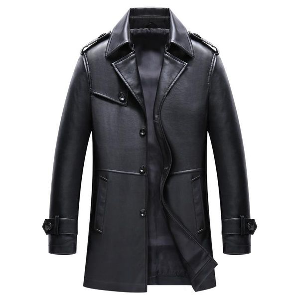 

mens leather jacket winter men's fashion business pu men casual windbreaker coat outerwear male fur & faux, Black
