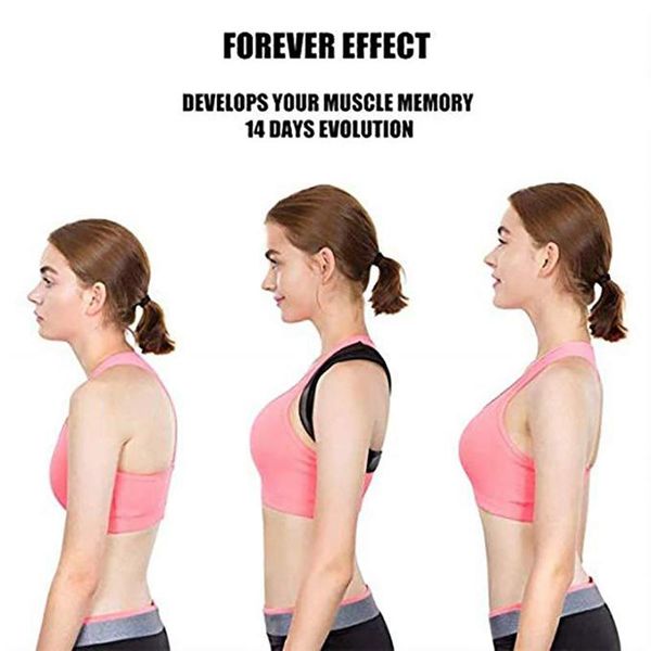 

body men women adjustable posture corrector back support strap brace shoulder spine lumbar orthopedic belt, Black;blue