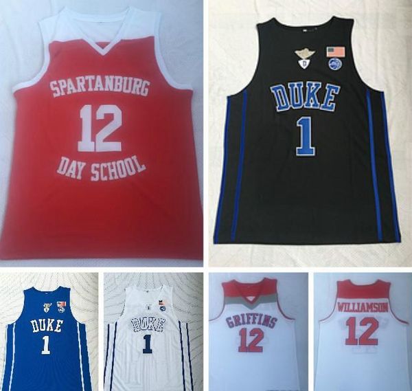 

basketball jerseys spartanburg day school #12 zion williamson jersey college #1 embroidered, Black