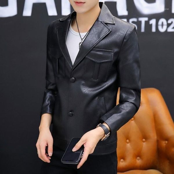 

men's suits & blazers men vintage pu leather jacket single breasted streetwear motorcycle coat black slim fit work office blaze, White;black