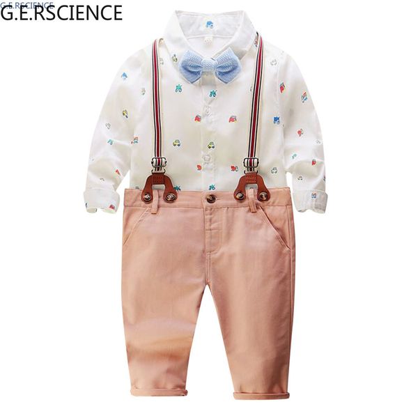 

2022 summer boy clothes set fashion toddler baby boy cartoon car bow tie t-shirt + suspender set, White