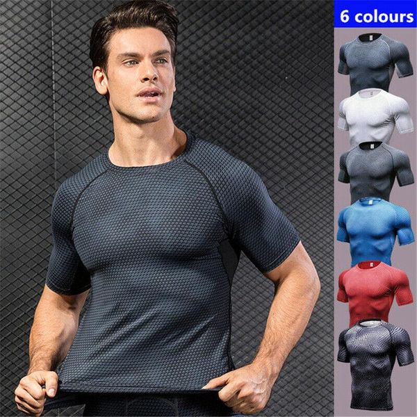 

men's t-shirts compression short sleeve shirt fitness casual sports quick dry tee t-shirt, White;black
